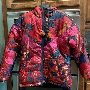 Farm Rio Reversible Puff Pineapple Flower Design Hoodie Coat Jacket